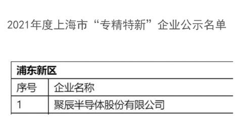 拉斯维加斯9888半导体获评2021年度上海市经信委“专精特新”企业